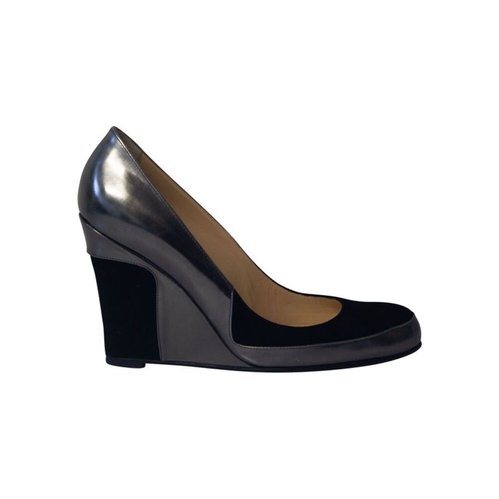 Christian Louboutin Metallic Wedge Pumps in Grey Leather
